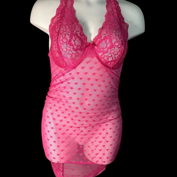 Dreamgirl Other - Dreamgirl Women's Ruched Stretch Mesh Hearts Chemise